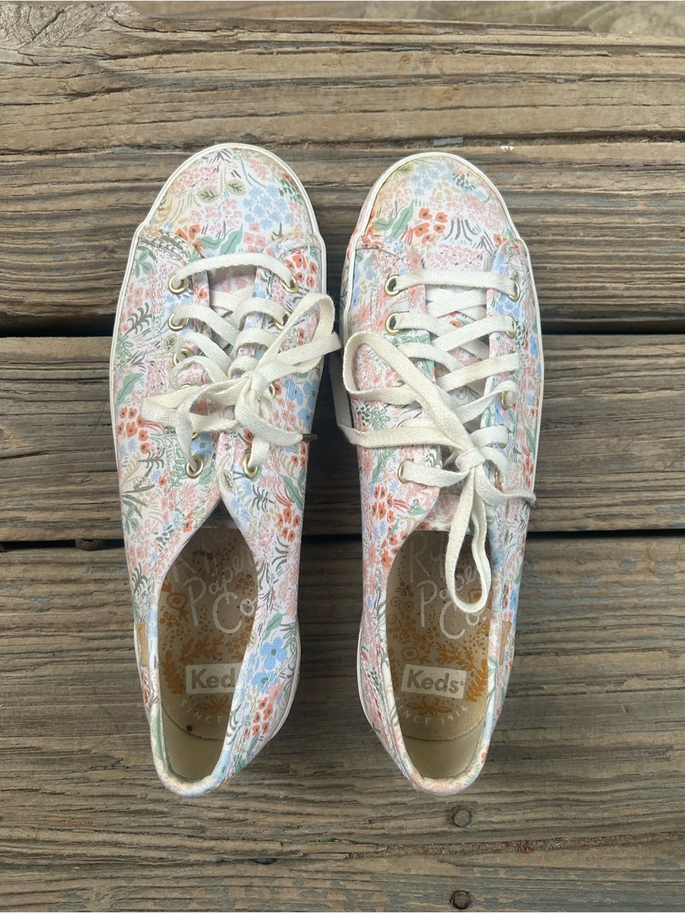 Keds Floral Rifle Paper Canvas Lace-Up Sneakers in Pink, Blue, Green